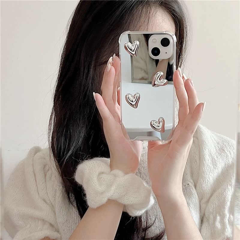 Case Set Mirrored Phone Decoration Strap Heart with Adhesive /