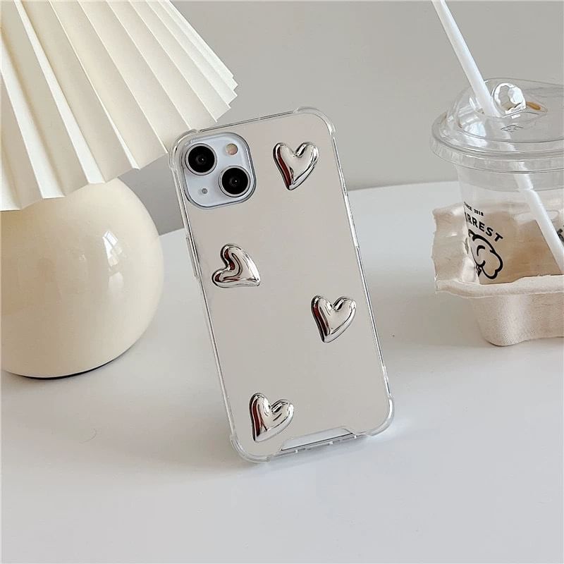 Case Set Mirrored Phone Decoration Strap Heart with Adhesive /