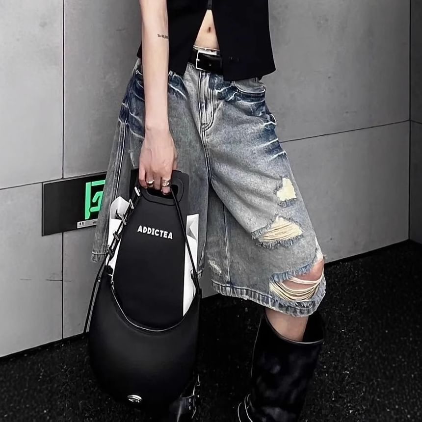 Low Rise Washed Distressed Denim Shorts