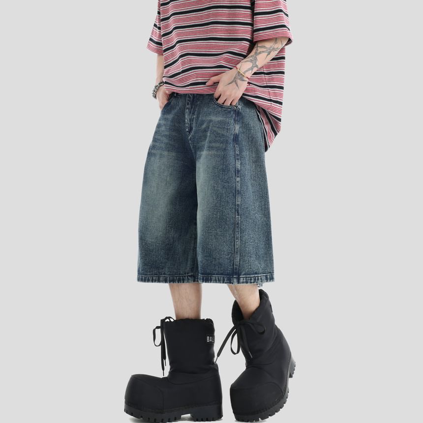 Couple Matching Mid Rise Washed Wide Leg Jorts