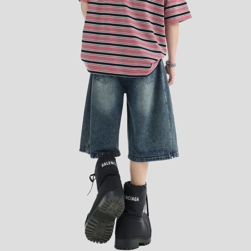 Couple Matching Mid Rise Washed Wide Leg Jorts