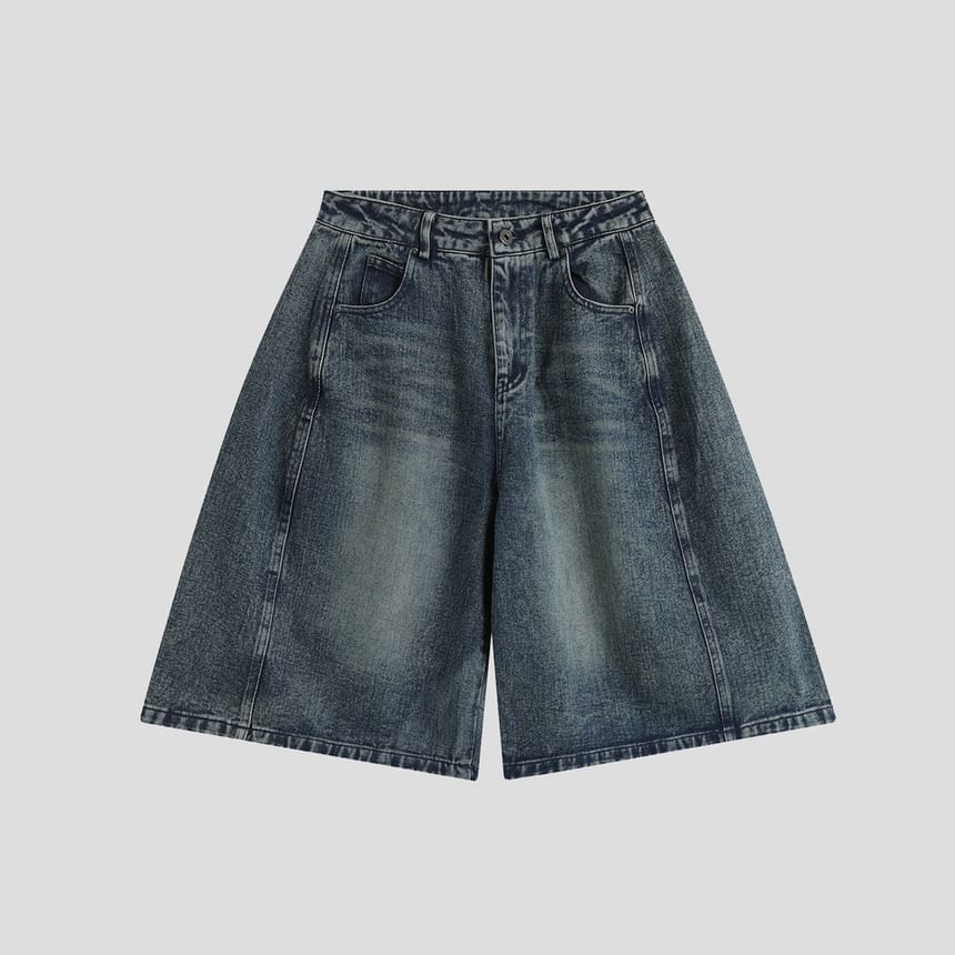 Couple Matching Mid Rise Washed Wide Leg Jorts