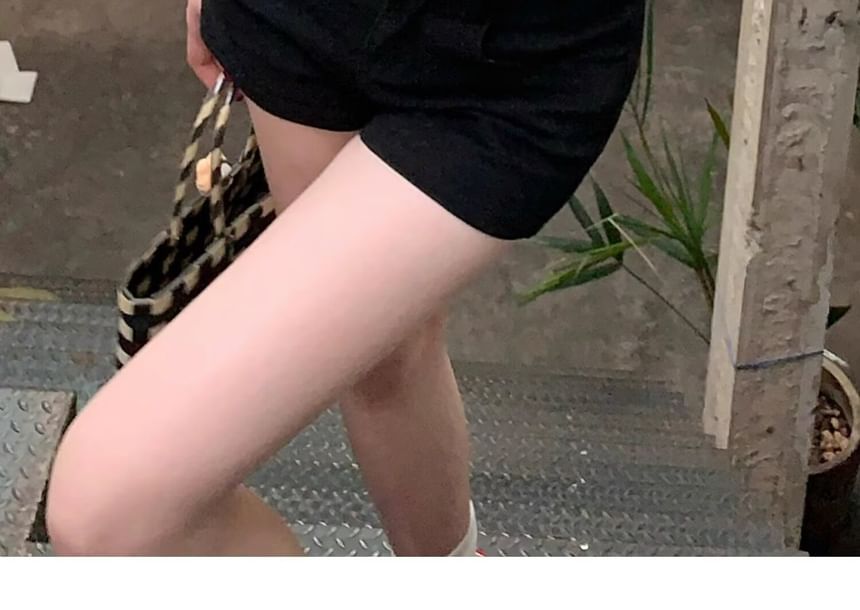 High Waist Plain Denim Hot Pants