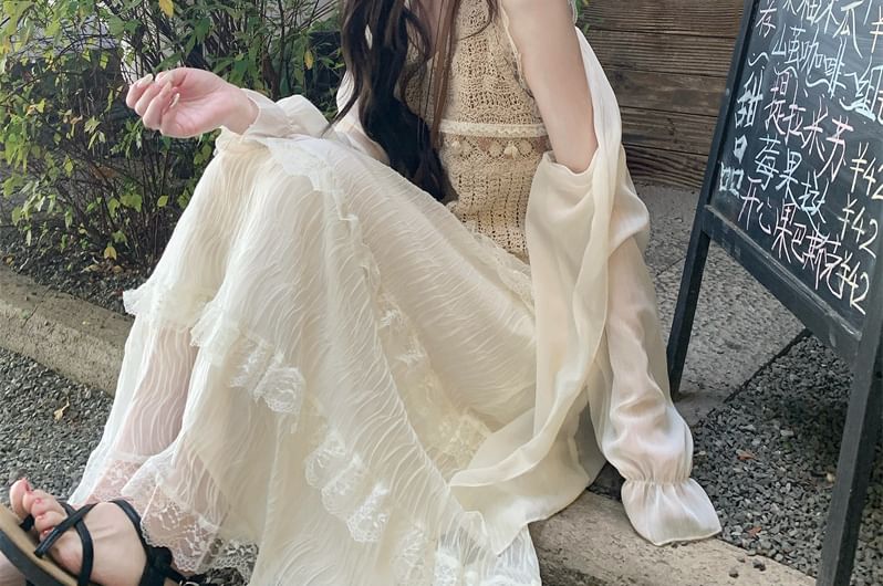 Lace Maxi Skirt with High Waist and Jacket Combo