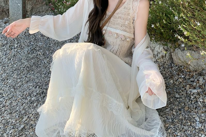 Lace Maxi Skirt with High Waist and Jacket Combo