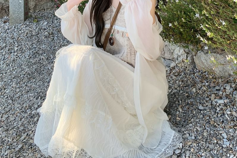 Lace Maxi Skirt with High Waist and Jacket Combo
