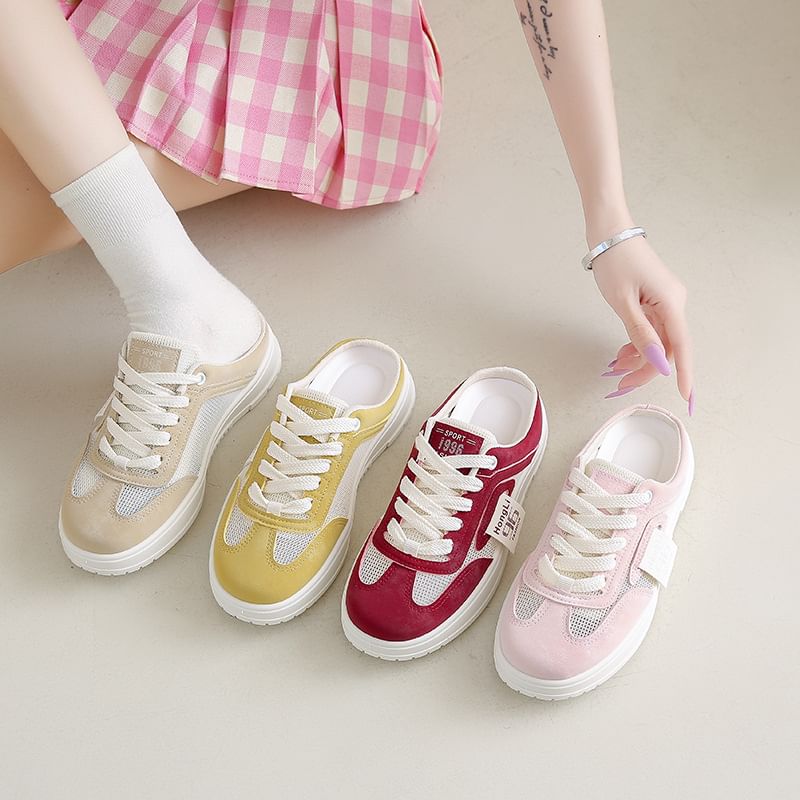 Mesh Sneaker Platform Panel Mules