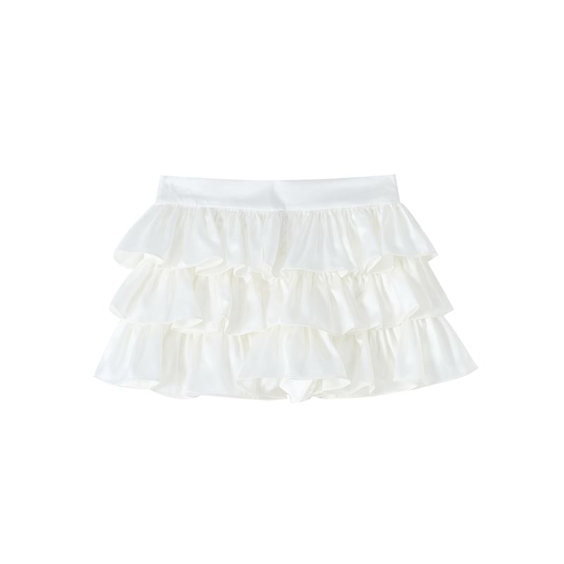 Layered Ruffle High-Waisted Flared Mini Skirt
