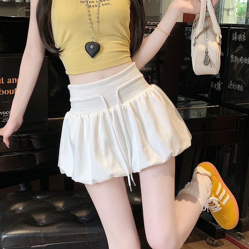 Tie-Waist Pleated Paperbag Mini Skirt