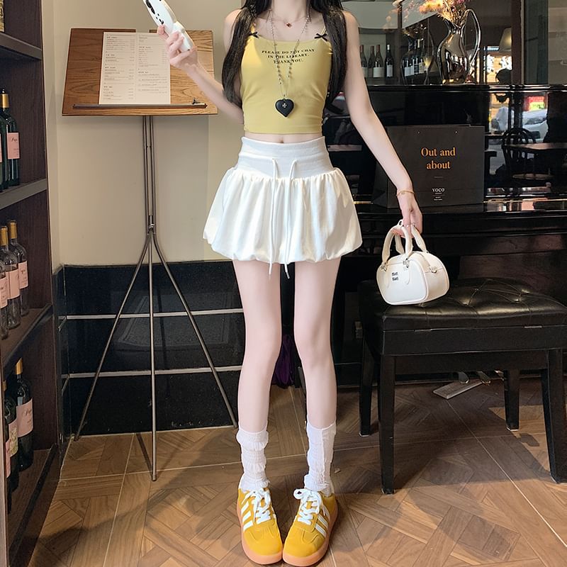 Tie-Waist Pleated Paperbag Mini Skirt