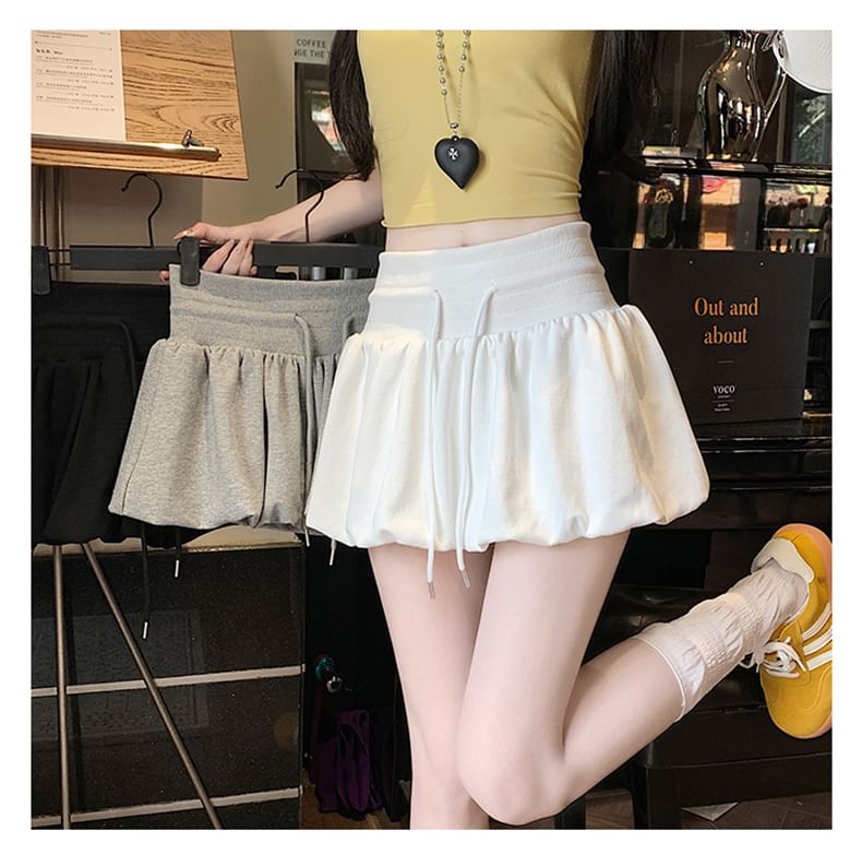 Tie-Waist Pleated Paperbag Mini Skirt