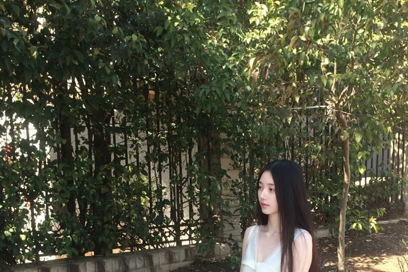 Sleeveless V-Neck Blouse with A-Line Skirt