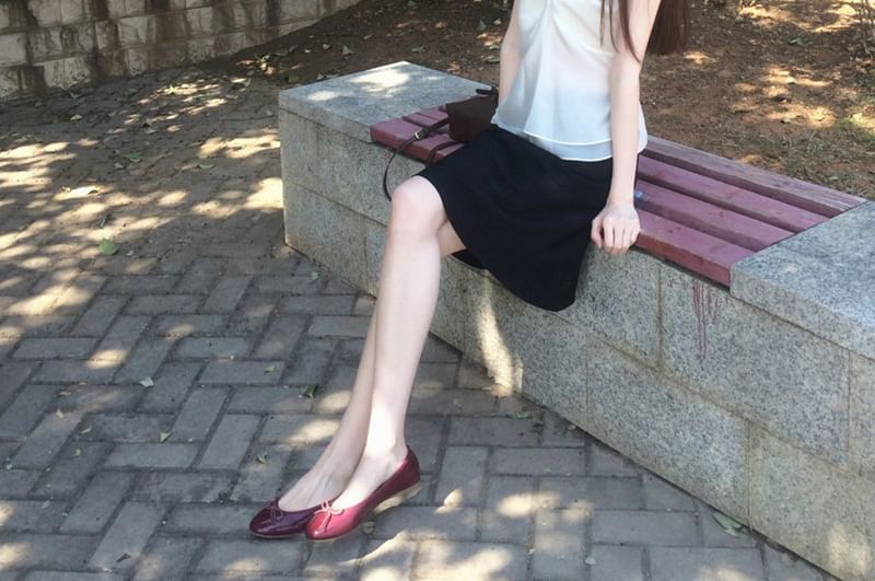 Sleeveless V-Neck Blouse with A-Line Skirt