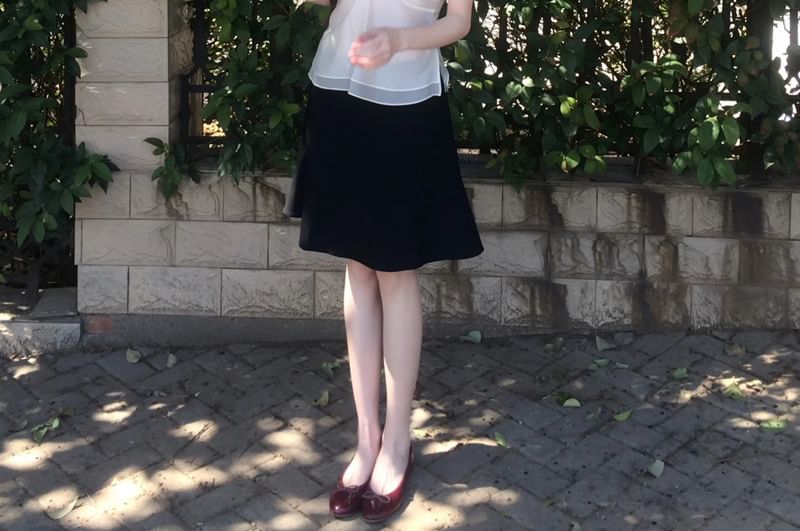 Sleeveless V-Neck Blouse with A-Line Skirt
