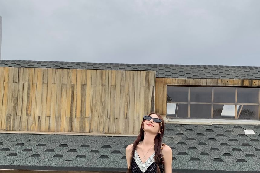 Dotted Lace Camisole with Mesh Panel Maxi Skirt