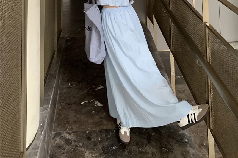 Halter Crop Top with Elastic Waist Maxi Skirt