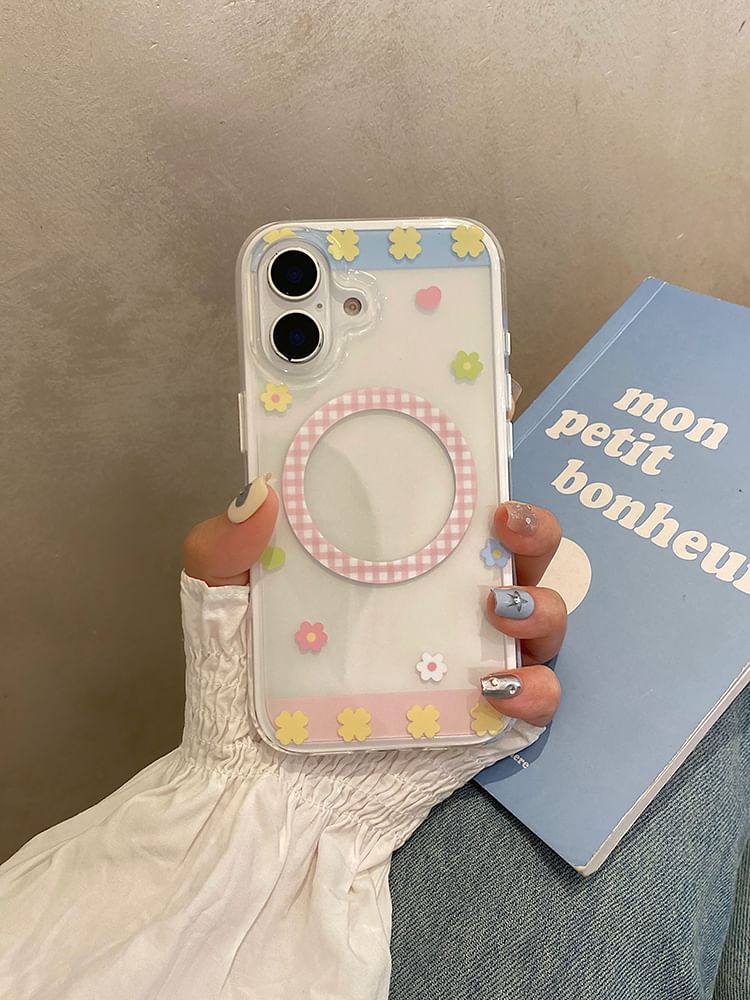 Stand MagSafe) Case with (Compatible Phone / Floral Magnetic Set