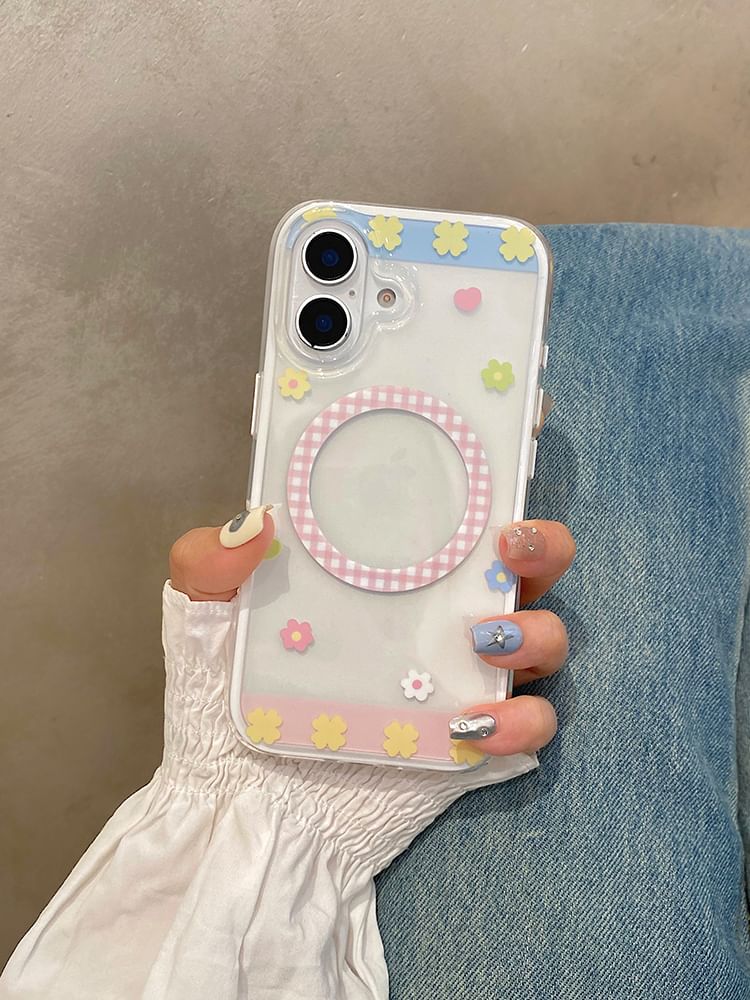 Stand MagSafe) Case with (Compatible Phone / Floral Magnetic Set