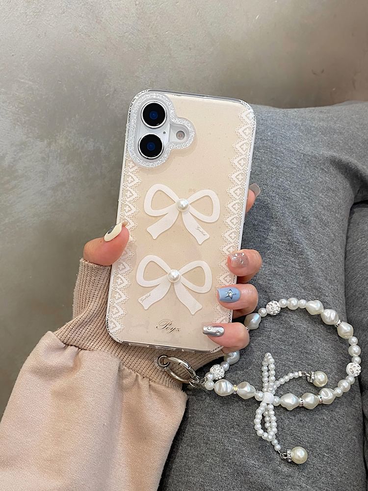 Lace Phone Print Case Faux / Strap Pearl Set
