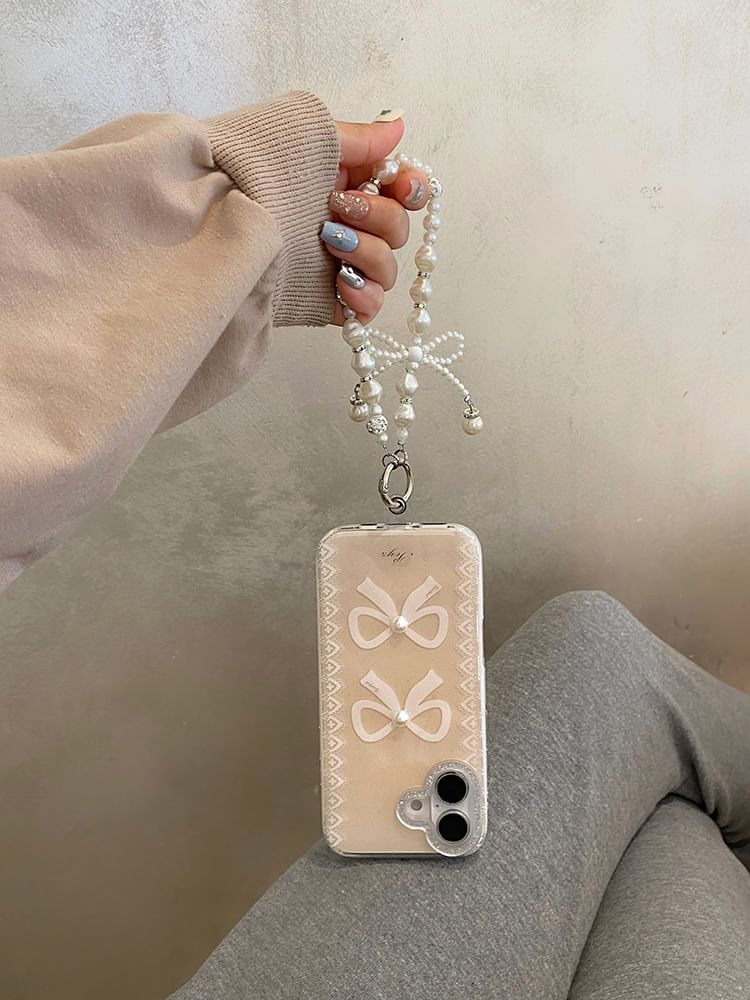 Lace Phone Print Case Faux / Strap Pearl Set