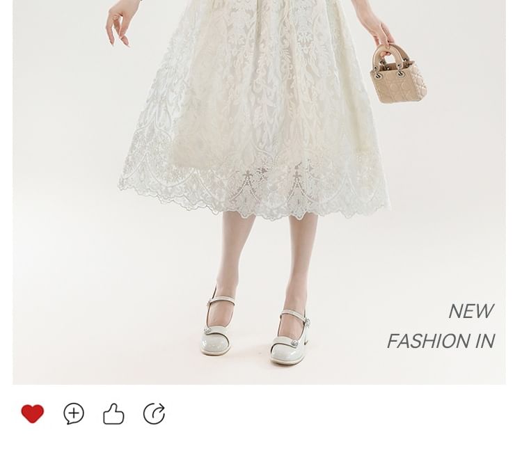 Lace-Trimmed Button Top with Midi Flared Skirt