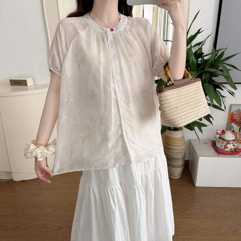 Maternity Jacquard Button Blouse & Midi Skirt Set