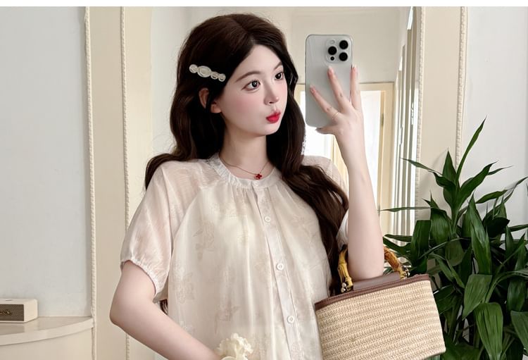 Maternity Jacquard Button Blouse & Midi Skirt Set