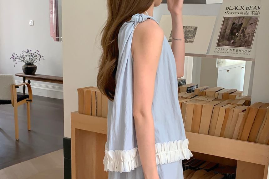 Frilled Knot Crop Top & Flared Maxi Skirt Ensemble