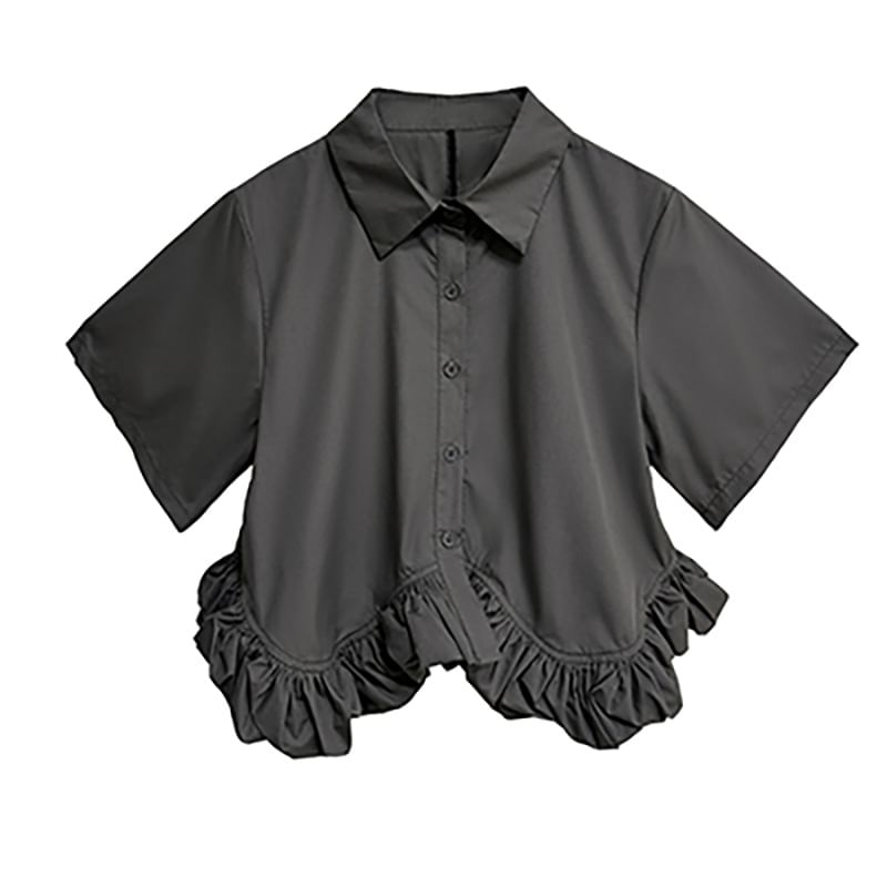 Collared Crop Blouse with Ruffle Hem and High-Rise Midi Skirt