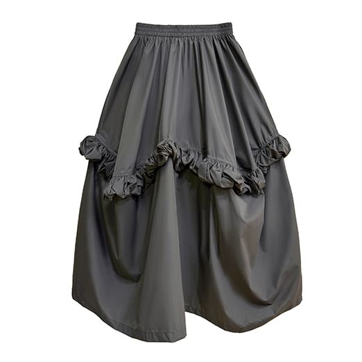 Collared Crop Blouse with Ruffle Hem and High-Rise Midi Skirt