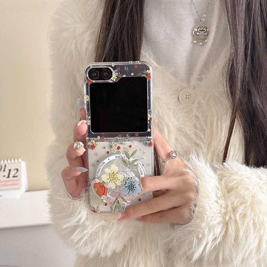 Set Magnetic Case / Print Floral Suction Phone