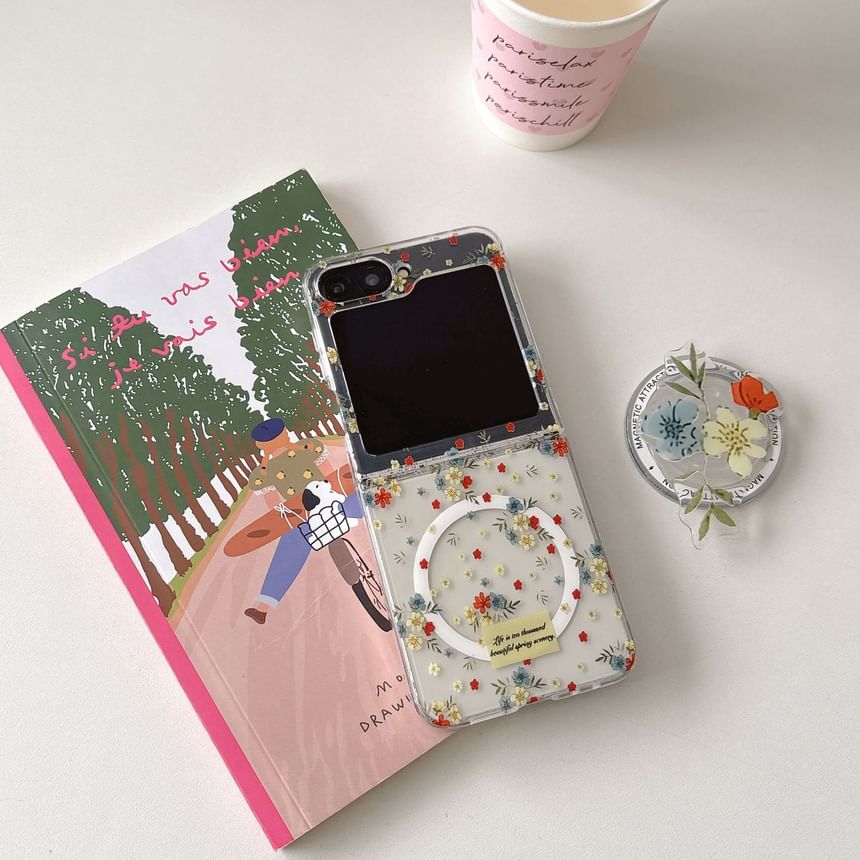 Set Magnetic Case / Print Floral Suction Phone