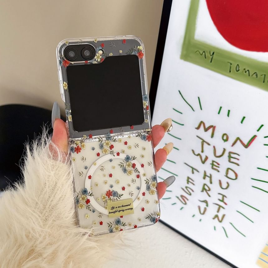 Set Magnetic Case / Print Floral Suction Phone