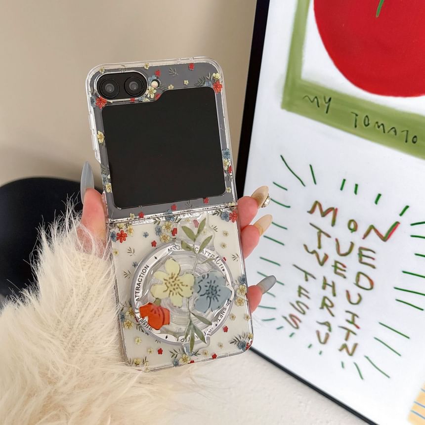 Set Magnetic Case / Print Floral Suction Phone