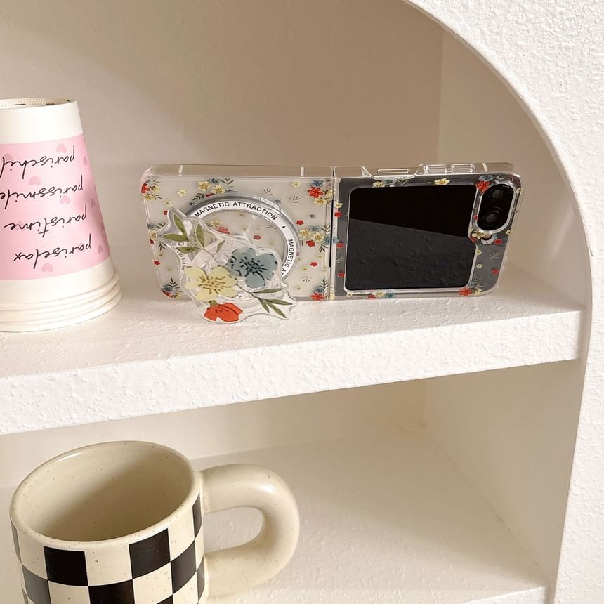 Set Magnetic Case / Print Floral Suction Phone
