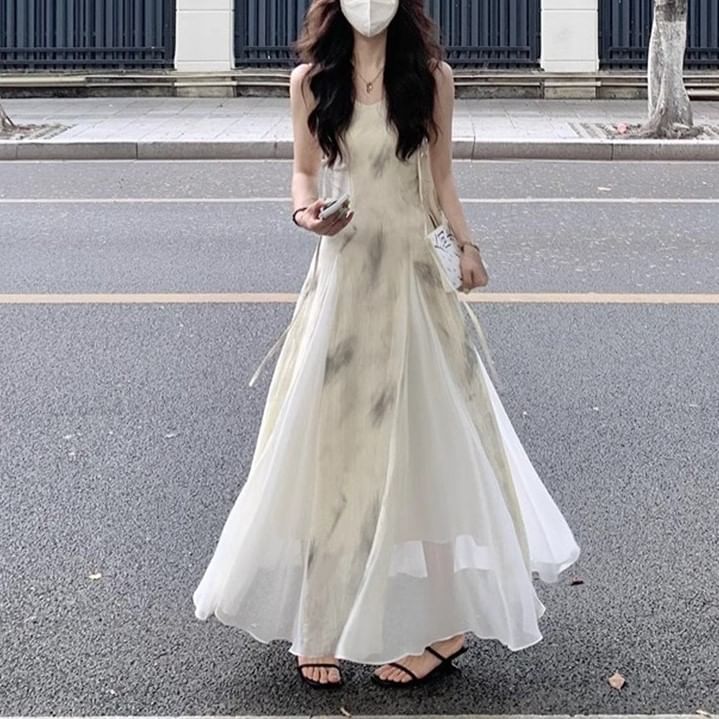 Dress Print Spaghetti A-Line Strap Midi