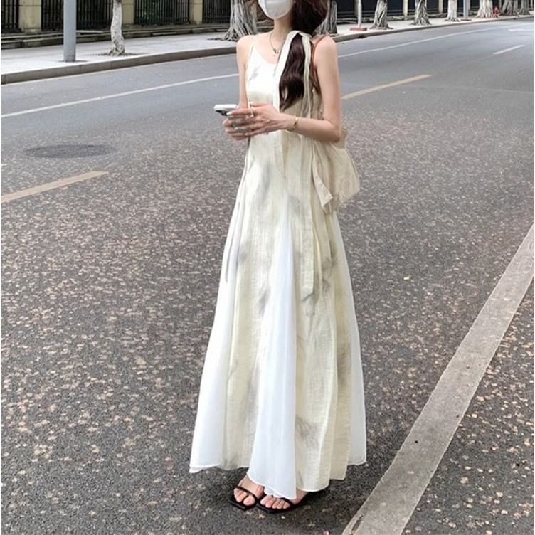 Dress Print Spaghetti A-Line Strap Midi