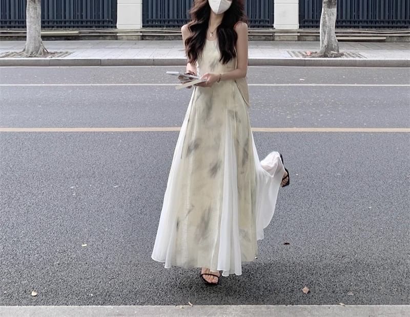 Dress Print Spaghetti A-Line Strap Midi