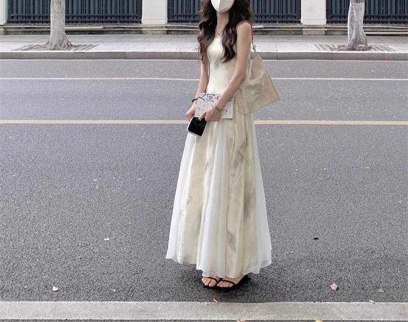 Dress Print Spaghetti A-Line Strap Midi