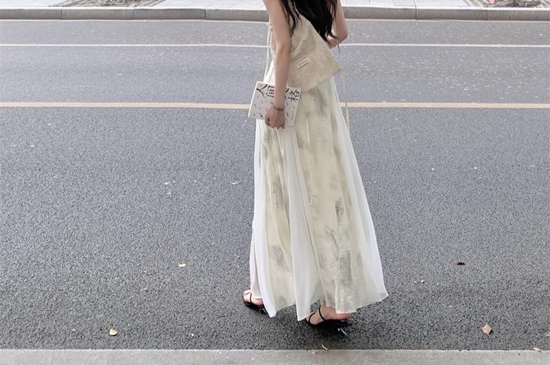 Dress Print Spaghetti A-Line Strap Midi