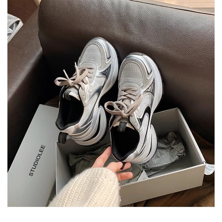 Striped Platform Lace-Up Sneakers