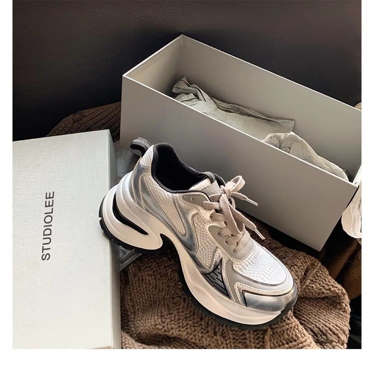 Striped Platform Lace-Up Sneakers