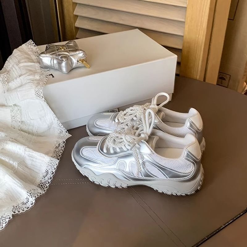 Sneakers Platform Patterned Lace-Up