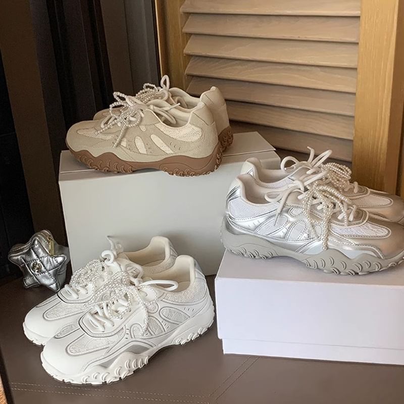 Sneakers Platform Patterned Lace-Up