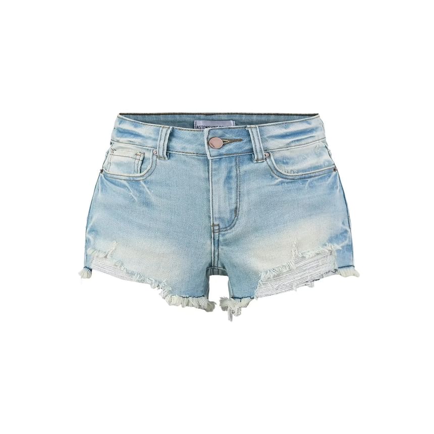 Low Rise Washed Frayed Distressed Denim Hot Pants