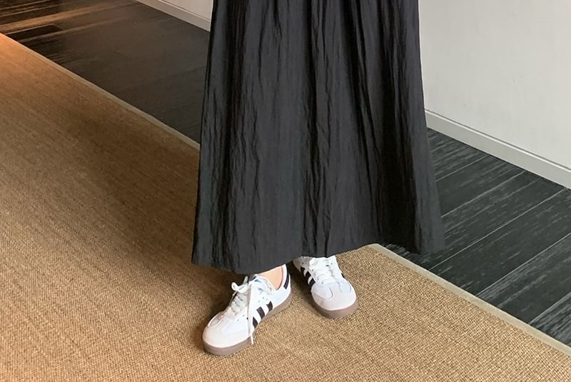 Shirred Midi A-Line Skirt with High Waist