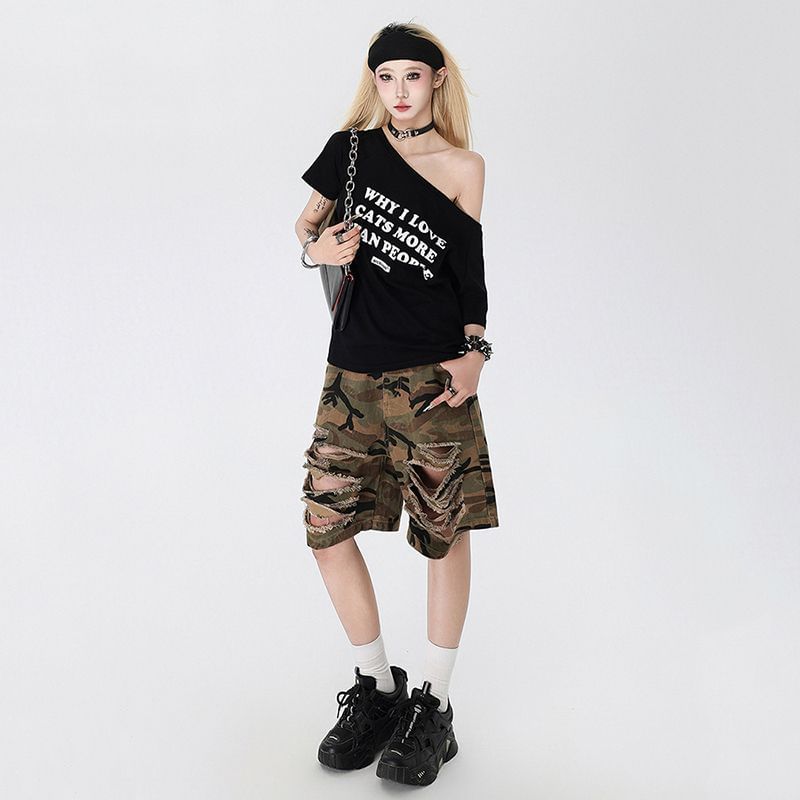High Waist Camouflage Wide Leg Jorts