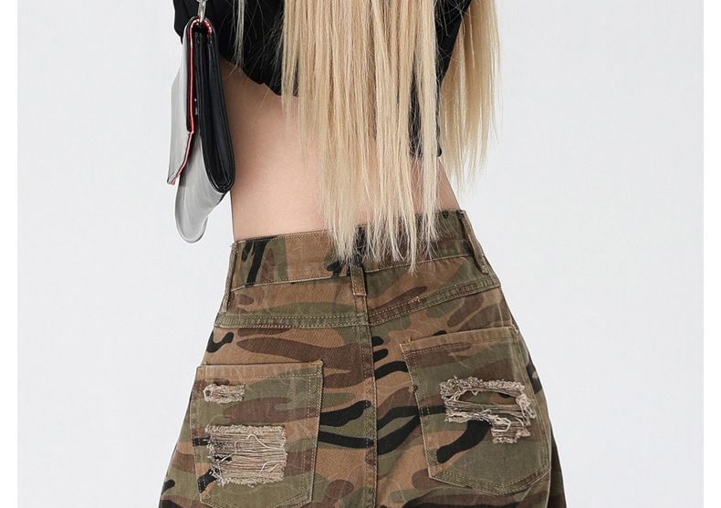 High Waist Camouflage Wide Leg Jorts