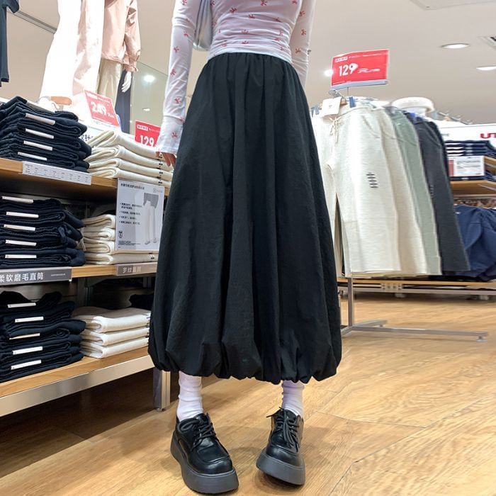 Puffy Midi Flared Skirt