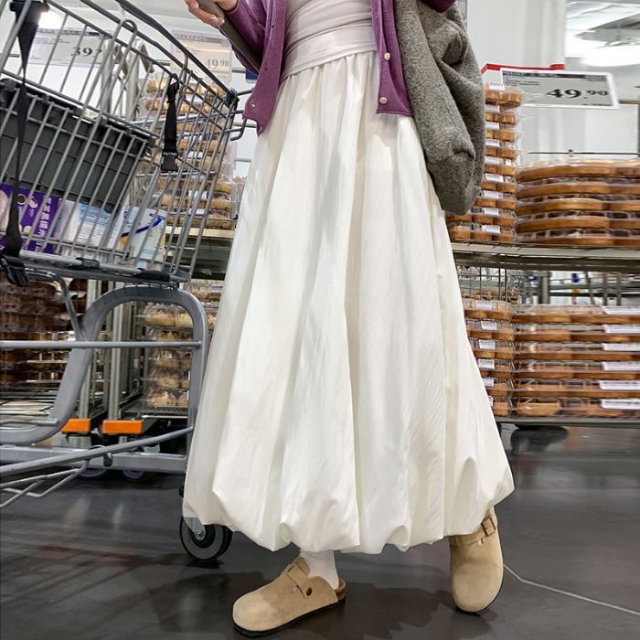 Puffy Midi Flared Skirt